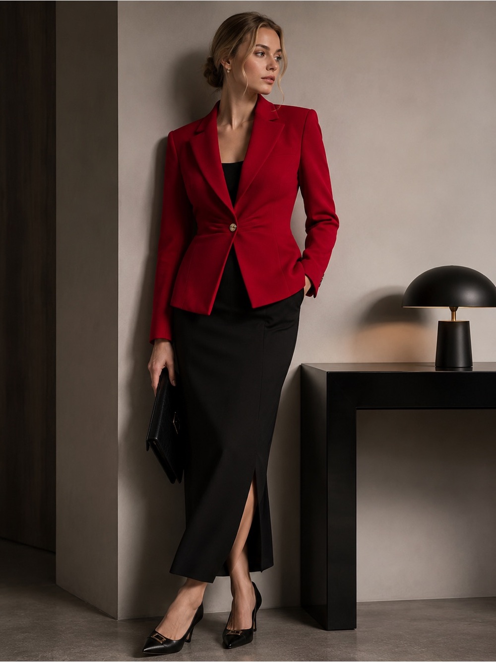 Tahari Arthur S. Levine Red Petite Blazer Gold Button Career Jacket 10P